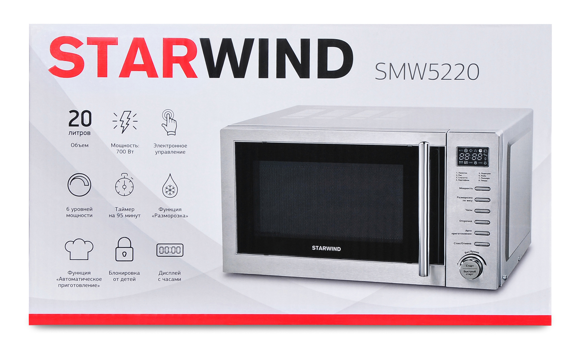 Микроволновая печь Starwind SMW5220 нержавеющая сталь (smw5220_g) от магазина Старвинд