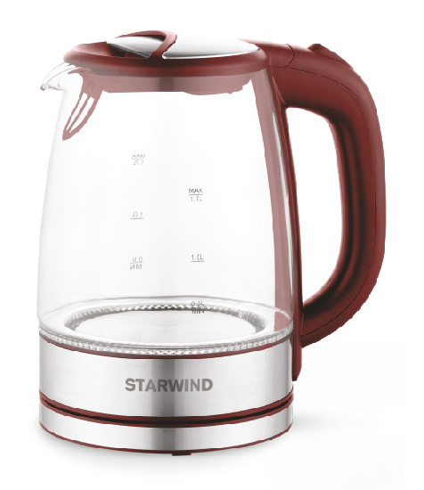 Чайник электрический Starwind SKG2419 бордовый/серебристый, стекло от магазина Старвинд