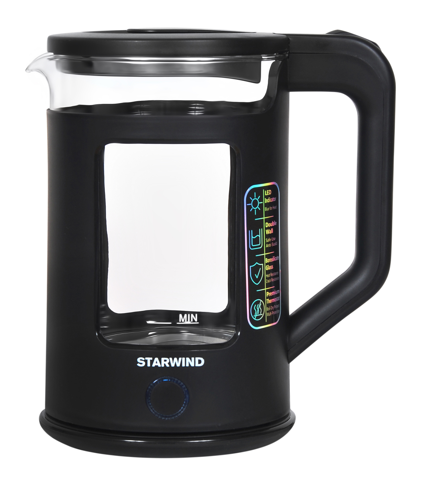 Чайник электрический Starwind SKG2061 черный, стекло от магазина Старвинд