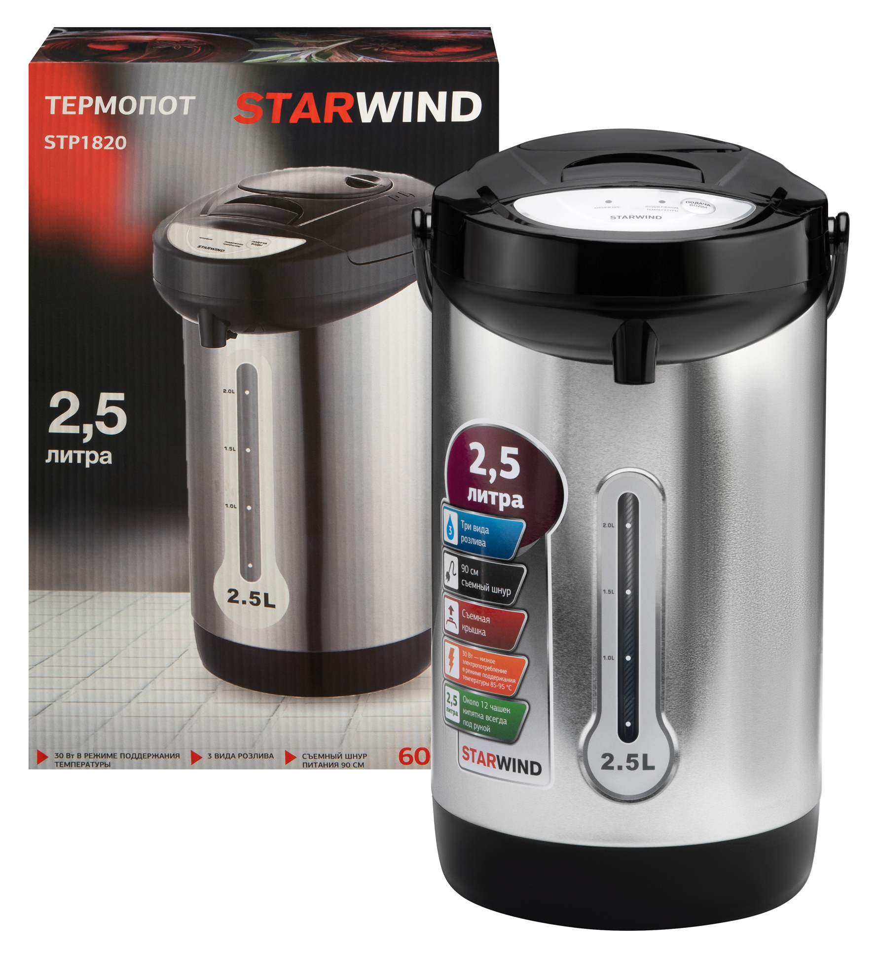 Термопот Starwind STP1820 серебристый/черный от магазина Старвинд