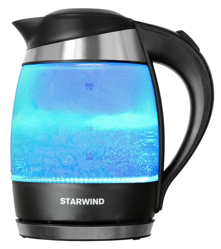 Чайник электрический Starwind SKG2218 голубой/черный, стекло от магазина Старвинд